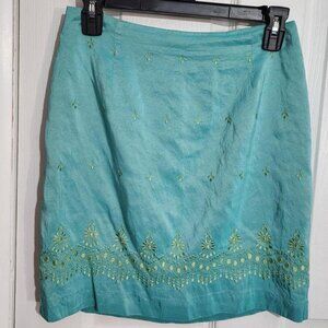 Vintage Silk Embroidered Blue Mini Skirt